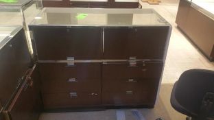 48” x 24” x 40” Cherry Single Felt Lined Shelf Display with Lighting and (6) drawers Rigging