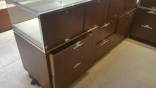 74” x 24” x 40” Cherry Single Felt Lined Shelf Display with Lighting and (6) drawers Rigging