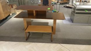 (3) Pieces Blond Wood, Copper colored Laminate and Leather Wrapped Top Tier 70x31x38 (2) Tier