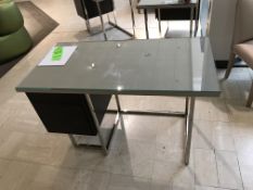 48Wx24Dx29.5H Chocolate Wood, Chrome Legs, Leather Wrapped Top with Glass Cover Desk with Push/Clasp