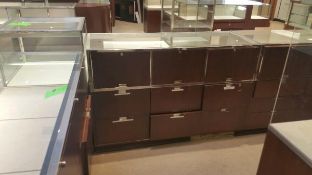 74” x 24” x 40” Cherry Single Felt Lined Shelf Display with Lighting and (6) drawers Rigging