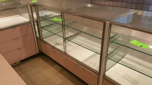 54” x 24” x 40” Mirrored Front Display Cabinet with (2) Glass Shelves, Lighting and (2) Pull out