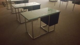 48Wx24Dx29.5H Chocolate Wood, Chrome Legs, Leather Wrapped Top with Glass Cover Desk with Push/Clasp