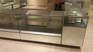 54” x 24” x 40” Mirrored Front Display Cabinet with (2) Glass Shelves, Lighting and (2) Pull out