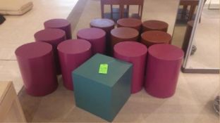 13 pieces Assorted Stools and End Table Purple, Brown and (1) Green Cube Rigging Cost: $25