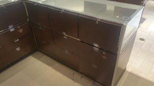 60” x 24” x 40” Cherry Single Felt Lined Shelf Display with Lighting and (4) drawers Rigging