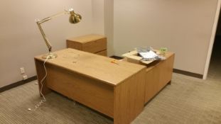 L-Shaped Desk with Matching filing Cabinet and Polished Brass Articulated Lamp Rigging Cost: $35