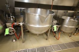 80 Gal. S/S Kettle, M/N DT1/3-80, S/N 1977, 40 PSI @ 300 F, Mounted on S/S Legs with Tilt Wheel (