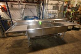 S/S 3-Compartment Sink, with (2) S/S Staging Stations, Overall Dims.: Aprox. 120
