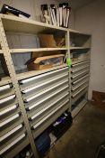 Borrough Part Cabinets and Shelves, (12) Drawers Total, with Contents Including Gauges, Valves,