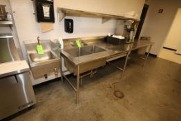 S/S Counter with 2-Compartment S/S Sink, with S/S Table, and Additional S/S Sink, Counter Dims.: