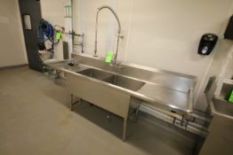 S/S 2-Compartment Sink, with Spray Nozzel, and (2) Attached Staging Areas, Overall Dims.: Aprox. 99