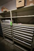 Borrough Part Cabinets and Shelves, (12) Drawers Total, with Contents Including Bearings,
