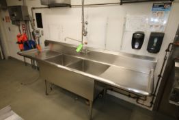 S/S 2-Compartment Sink with S/S Staging Areas, Spray Nozzle, Overall Dims.: 100