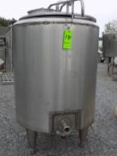 Aprox. 1200 L/317 Gal. Dome-Top Vertical Jacketed S/S Tank, with Connections for Hot Water Between