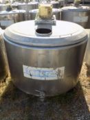 ALFA LAVAL , Approx 650L, S/S Jacketed Farm Tank With Twin Blade Prop , With Missing Hinged Lid ,