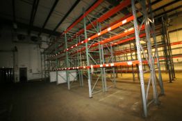 (40) Sect Interlake Clip Type Pallet Racking, 8 ft to 12 ft L, Most 3 High, 16 ft H Uprights, 3