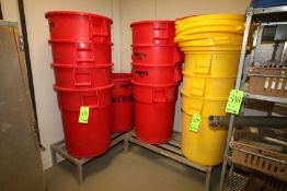 (11) Rubbermaid - Brute Trash Cans with (8) Trash Can Lids and (2) Dunnage Racks