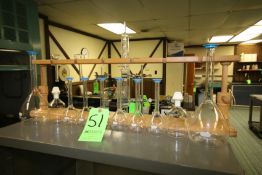 Pyrex Volumetric Flasks with Wooden Rack, Includes (6) 200 mL, (2) 1000 mL, (2) 50 mL, and (2)