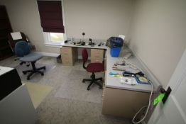 Contents of Office, Including L-Shape Desk Top, 4-Small Profile Verticle Filing Cabinets, Book