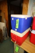Coleman and Igloo Coolers, with Side Handles and Hinge Lid
