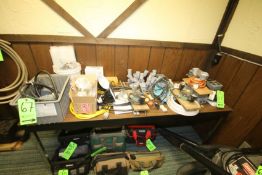 Lot of Assorted Electrical Supplies, with Light Fixtures, Light Bulbs, Outlets, Wiring, and Other