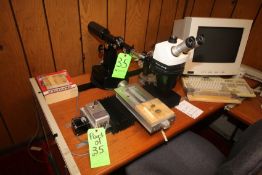 Bausch and Lomb Stereo Microscope, with UniSlide Velmex Inc. M/N ZMA 6018BHJWX, S/N 190, with Vise