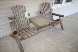 Wooden Porch Love Seat and Table (Located on Porch of House)