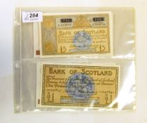 Four Bank of Scotland banknotes, comprising one £5 note (11 January 1965 signed Bilsland),
