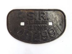 Cast iron railway wagon plate inscribed 