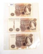 Four Bank of England £10 notes, one February 1964 signed by J O Hollom,