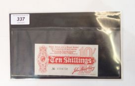10s treasury note, signed by John Bradbury 1914 issue,