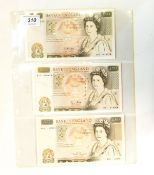 Three Bank of England £50 notes, (one 1981 signed by D H Somerset,