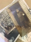 Military postcards showing different regimental squadrons and others and a Christmas tin