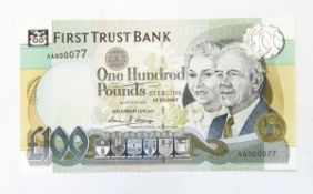 First Trust Bank of Ireland £100 sterling banknote (1998 prefix AA) unc.