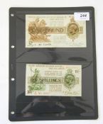 Two Treasury notes, one £1 note,