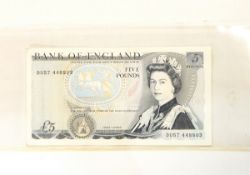 Two Bank of England £5 notes with errors, one June 1980, Somerset but unsigned, ef,
