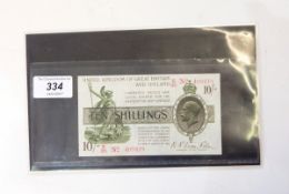 10s note, first issue signed by N F Warren Fisher,