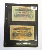 Four East African Currency Board banknotes comprising one George VI 5s note (1 September 1943,