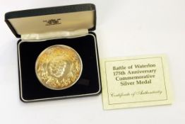 Royal Mint sterling silver Battle of Waterloo 175th anniversary commemorative medal,