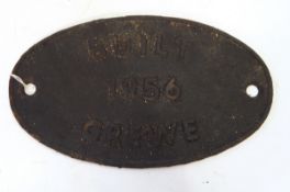 BR standard oval cast iron engine plate inscribed 