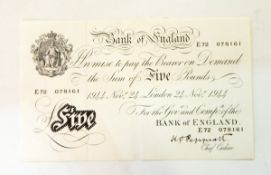 Bank of England £5 note (24 November 1944 London) signed by K A Peppiatt,