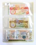 Seven Guernsey banknotes comprising one £20 note (1990 signed P D P Trestain),