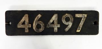 Cast iron steam locomotive smoke box numberplate, no.46497 (LMS 2-6-0), 56.