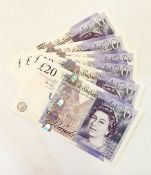 Six Bank of England £20 notes, Series F 2007 signed by A Bailey,