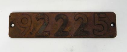 Cast iron steam locomotive smoke box numberplate, no.