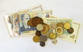 Collection of foreign coins and banknotes