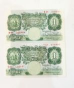 Two Bank of England £1 notes (July 1930 issue), signed by B J Catterns,