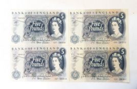 Four Bank of England £5 notes, January 1967, signed by J S Fforde,