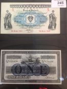 Bank of Ireland £1 banknote (24 August 1942 signed H J Adams) and a Northern Bank Ireland £1